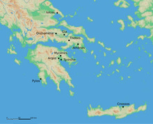 Belangrijkste Myceense vindplaatsen in Griekenland (namen vindplaatsen in het Frans)