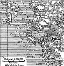 Historical map of the surrounding area, around 1888