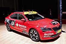 Škoda Superb III as a support vehicle for the Tour de France, on display at the 2018 Paris Motor Show.