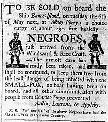 Advertentie voor slavenhandelaar in Charleston, Zuid-Carolina  