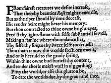 Sonnet 1, kirjoittanut William Shakespeare