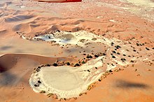 Bird's eye view of Sossusvlei in normal condition without water (2017)
