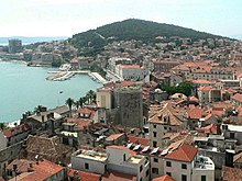 View from the Campanile over the western part of the old town to the Marjan Hill