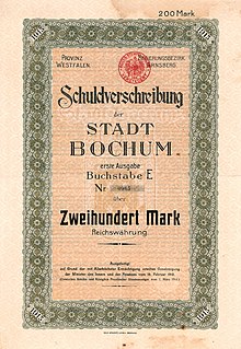Bond for 200 marks of the city of Bochum dated April 1, 1913