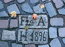 Boundary stone between Altona and Hamburg from 1896, paved in Brigittenstraße, now in the Hamburg-St. Pauli district. (As of 2019)