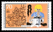 Fur sewing machine on a stamp