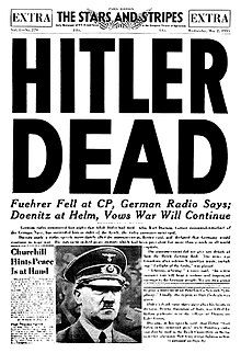 De omslag van de Amerikaanse krant The Stars and Stripes, op 2 mei 1945