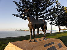 Staty av Makybe Diva i Port Lincoln, södra Australien  