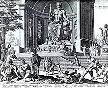 Fantasievolle afbeelding van het standbeeld van Zeus, 1572