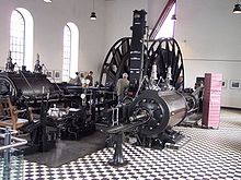 Steam winding engine of a ­coal mine ­from 1887, a horizontal ­two-cylinder compound engine ­with ­valve control­, Nachtigall Colliery, Westphalian Industrial Museum