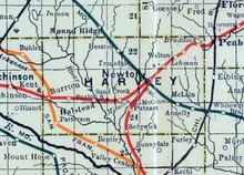 Harveyn piirikunnan rautatiekartta vuodelta 1915  