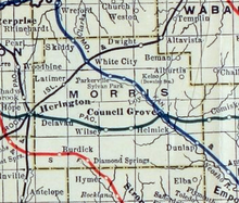 1915-1918 Mapa ferroviario del condado de Morris.