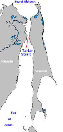De Straat van Tartarije verbindt de Zee van Okhostsk met de Zee van Japan.  