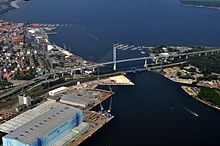 MV shipyard and Rügen bridge at the port of Stralsund