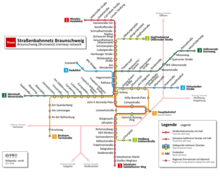 Route network of the Braunschweig tramway