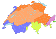 European river basins in Switzerland: Rhine (Alpine Rhine, Thur, Birs) Rhine (Aare, Reuss and Limmat) Rhone Po Adige Danube