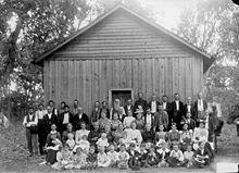 L'école du dimanche, les Indiens et les blancs. Territoire indien (Oklahoma), vers 1900.