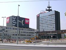 View of the building complex of Swiss Television (SRF) in Zurich