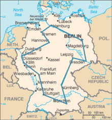Optimale route van een verkoper die de 15 grootste steden van Duitsland bezoekt. De getoonde route is de kortste van de 43.589.145.600 mogelijke routes.