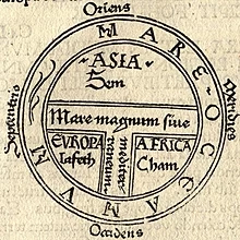 Deze T-en-O kaart toont de bekende wereld van 1472 in de vorm van een kruis met inscriptie in een bol. De geografie wordt opnieuw in dienst gesteld van de christelijke iconografie. Gedetailleerdere versies plaatsen Jeruzalem in het centrum van de wereld.