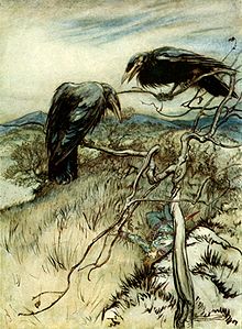 Illustration af Arthur Rackham af balladen The Twa Corbies