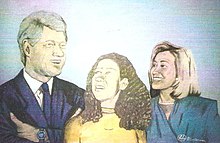 "Klintonų šeimos portretas", Larry D. Alexanderio tapyba aliejiniais dažais.