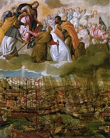 De slag bij Lepanto door Paolo Veronese (ca. 1572 Gallerie dell'Accademia, Venetië)  
