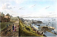 Walkers in the upper town looking towards the harbour (1833)