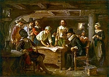 Signature du Mayflower Compact 1620 , une peinture de Jean Leon Gerome Ferris 1899