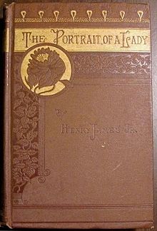 De versierde stoffen omslag van The Portrait of a Lady, door Henry James, uitgegeven door Houghton Mifflin in 1881. Een goed voorbeeld van Victoriaans gedecoreerd linnen. De band dient zowel om het boek te beschermen als om er reclame voor te maken.