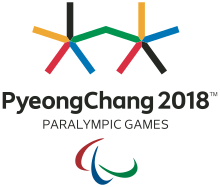 El emblema de los Juegos Paralímpicos de Invierno de PyeongChang 2018.  