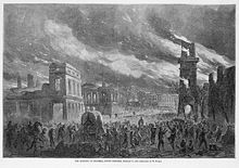De verbranding van Columbia tijdens Shermans bezetting, uit Harper's Weekly.