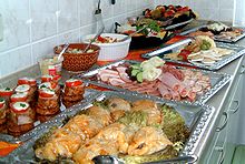 Buffet prepared in a kitchen