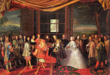 Louis XIV and Philip IV at the adoption of the Peace of the Pyrenees.