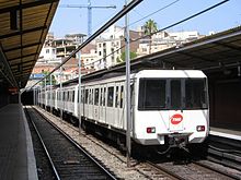 Santa Eulàlia station of the Barcelona metro, the overhead line is also designed as an overhead conductor rail outdoors