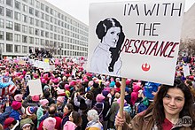 Drawing of Princess Leia as feminist symbol at Womens March demonstration