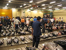Een veiling van verse tonijn, in Japan
