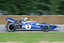 Tyrrelli esimene F1-auto 001, mida demonstreeritakse 2008. aasta Goodwoodi kiiruse festivalil.