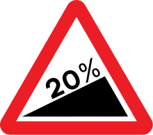 Señal de carretera que indica una pendiente ascendente del 20%.  