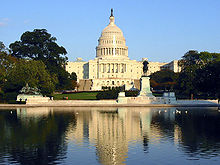 De westkant van het Amerikaanse Capitool, waar het Congres van de Verenigde Staten zetelt.  
