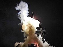 Firing of a Tomahawk cruise missile from the USS Barry at a target in Libya (March 19, 2011).