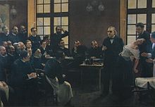 Eine klinische Läsion in der Salpêtrière: Charcot demonstriert mit seiner Patientin Blanche Wittman die Auswirkungen der Hysterie. Gemälde von André Brouillet, 1887.