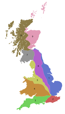 De nummeringszones voor A- en B-wegen in Groot-Brittannië