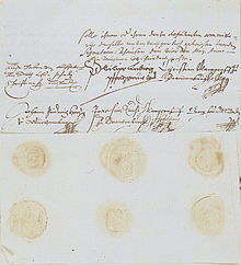 Founding document of the Protestant Union of 14 May 1608 (now in the Bavarian Main State Archives)
