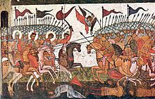 Battle depiction between Novgorod and Suzdal in 1170, fragment of an icon from 1460