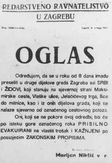 Public request of May 1941 to Serbs and Jews to leave their homes in Zagreb