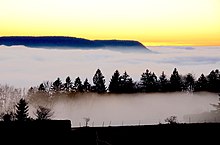 Valley fog in winter on the Swabian Alb