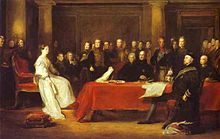 The First Crown Council Meeting of Queen Victoria . Painting by David Wilkie, 1838