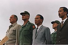 South Vietnam, October 26, 1966 (from left): Lyndon B. Johnson, William Westmoreland, Nguyễn Văn Thiệu, Nguyễn Cao Kỳ (far right).