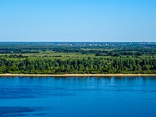 View of the Volga River from the vantage point near the monument to Valery Chkalov in Nizhny Novgorod. July 2014